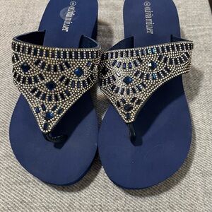 Olivia Miller Navy and Silver Embellished Sandals Size 8